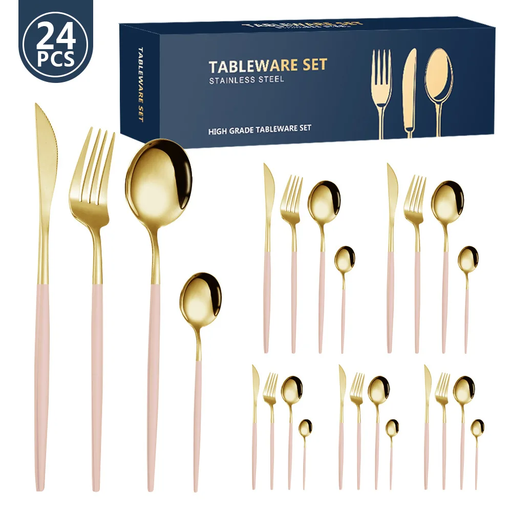 

24Pcs/Set High-end Kitchen Cutlery Set Color Cutlery Set Stainless Steel Cutlery Set Knife Fork Spoon Cutlery With Box Set