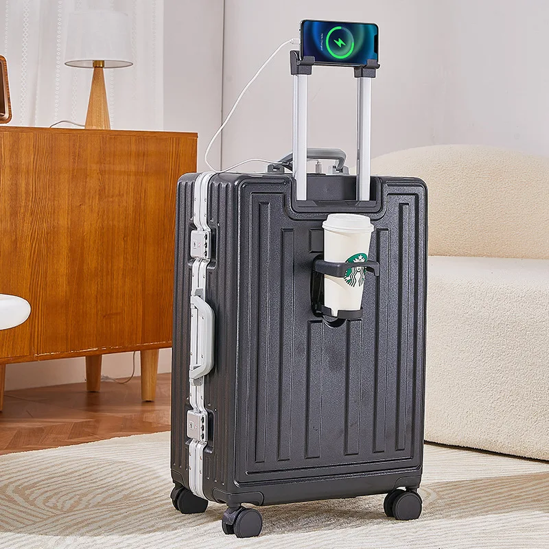 Carry-on suitcase 20 inch carrier boarding bag durable aluminum suitcase  USB charging permitted to both men and women