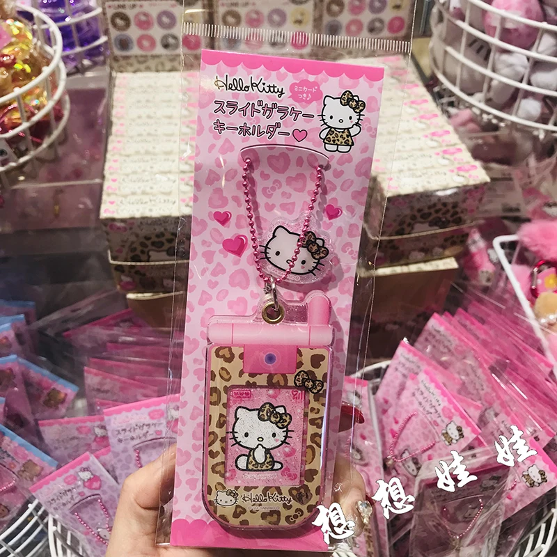 Japonais Sanrio hello kitty imprimé léopard en cuir noir forme de téléphone portable porte-clés anneau chaîne pendentif sac suspendu femmes