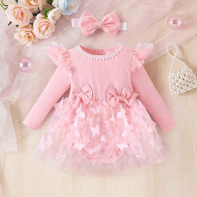 018M Baby Dress Girls Flower Dress Autumn Winter Long Sleeve Infant