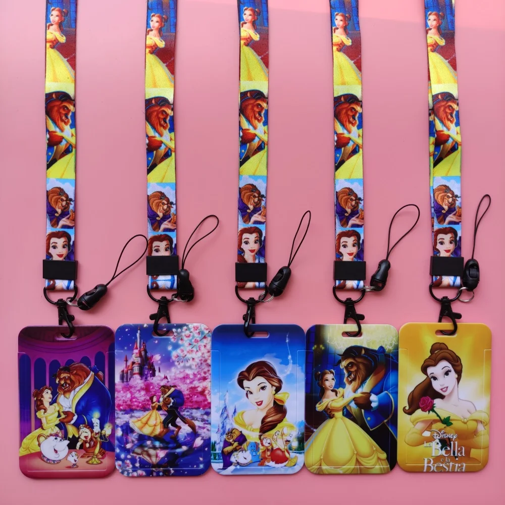 Disney Princess Beauty and the Beast Lanyard ID Badge Holder for Plastic Card, Access ID Card, Suitable for Events, Conferences