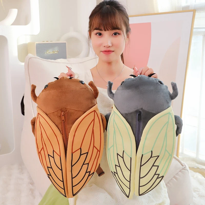 Hot Simulation Funny Creative Cartoon Insect Cicada Beetle Bee Ladybug Mantis Plush Doll Backpack Toy Gift For Boys And Girls