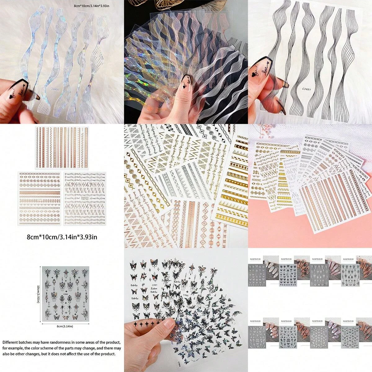 10pcs Mix Random Design Elegant French Tip  Geometric Designs Nail Art Decals  Nail Stickers Set