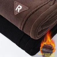 Men's Fleece Lined Casual Pants Trendy Sporty Warm Autumn Winter Corduroy Sweatpants Elastic Waist Belt Included Straight Leg