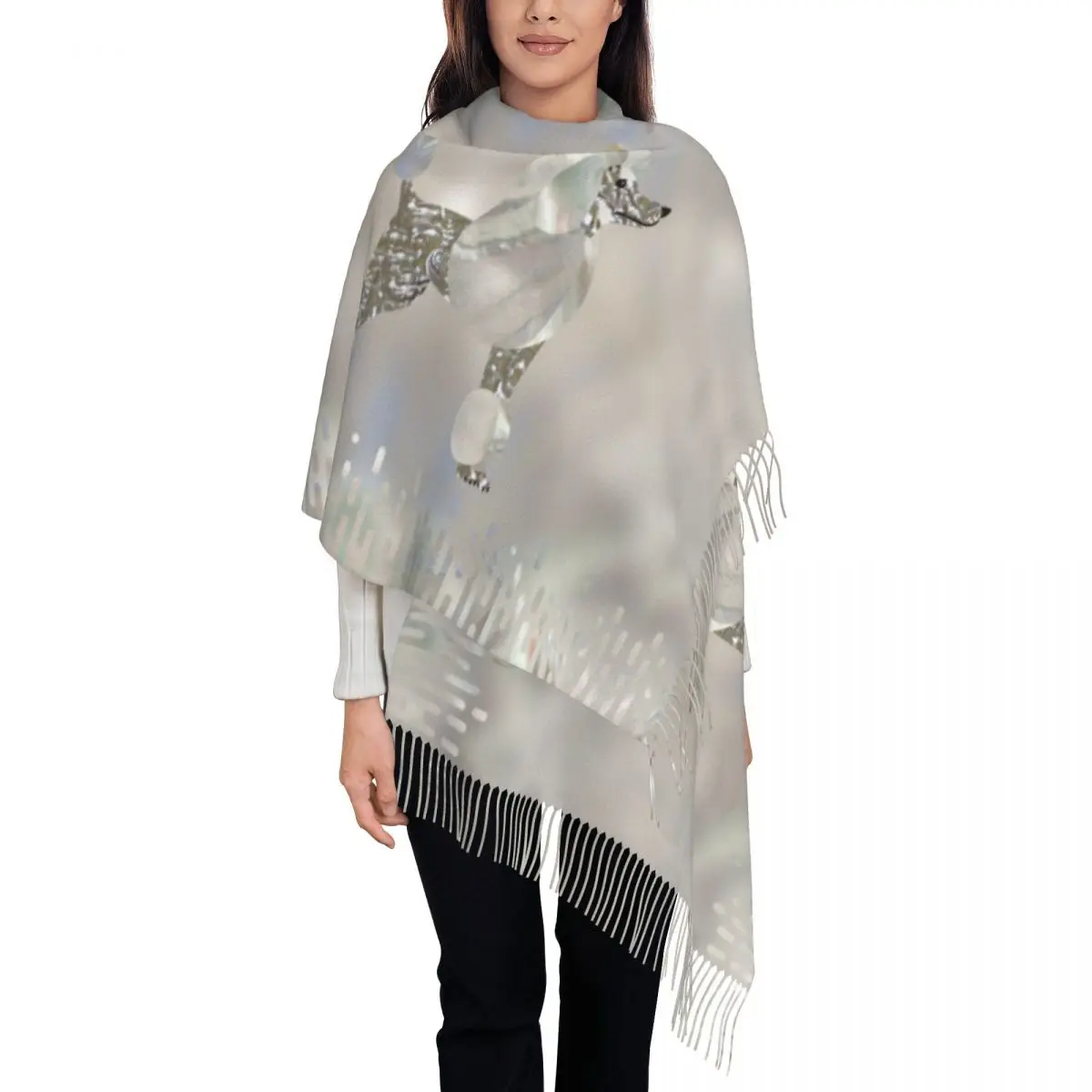 

Stylish Luxury Pearl And Abalone Poodle Dog Tassel Scarf Women Winter Fall Warm Shawls Wraps Lady Pudel Caniche Scarves