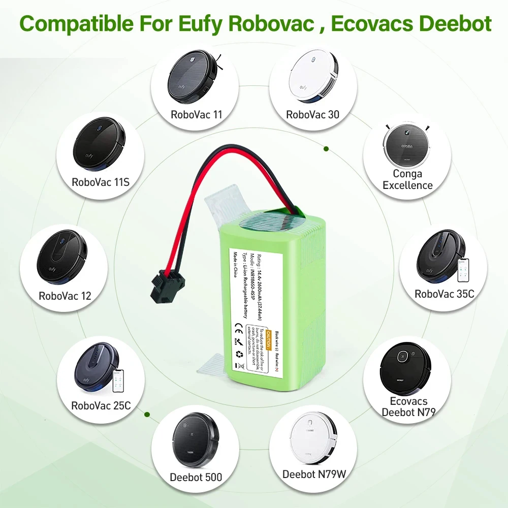 14.8V 6800mAh Li-ion Battery for Conga Excellence 950 990 1090 1790 1990 Deebot N79S N79 DN622 Eufy Robovac vacuum cleaner battery