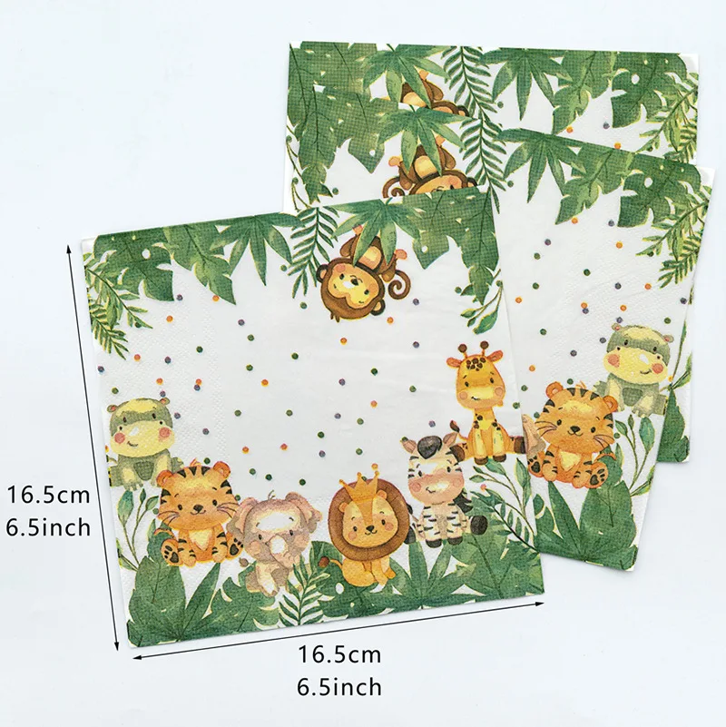 20 Teile/beutel Cartoon Dschungel Safari Tier Papierservietten Einweg Taschentücher Handtuch für Kinder Geburtstag Baby Shower Party Dekoration – Detail 4