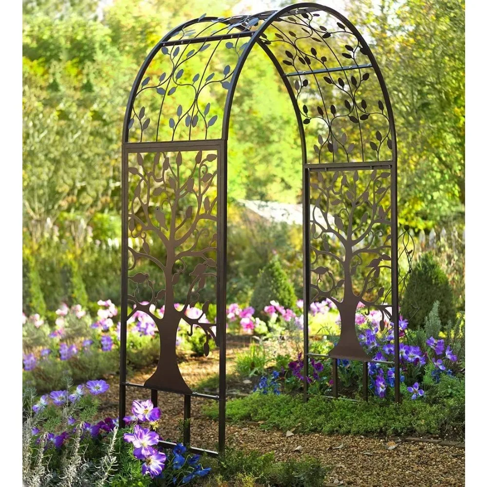 

Arch Metal Outdoor Garden Arbor Tree of Life 84" H x 53" Wx 23" D Black Trellis Lattice for Plants Wedding | Outdoor Patio Décor