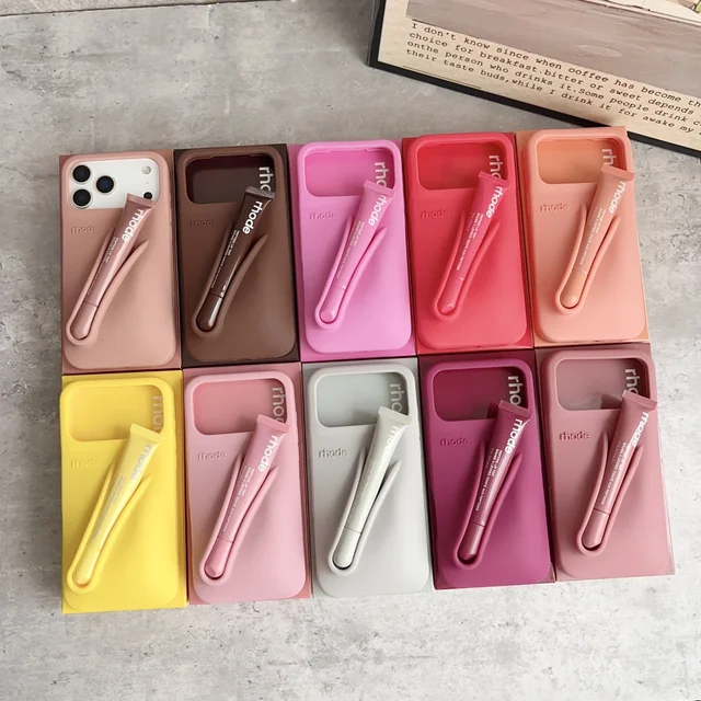 RHODE IPHONE 16 PRO ケース+ LEMONTINI リップ Rhode Lip Gloss Case For iPhone 17 16 15 14 13 12 11 Pro Max