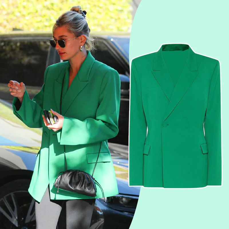 

Hailey's Same Green Suit Fashion Casual Spring Summer Street Daily Female Wear/Hailey Women'S Blazer Classic Fit Single Breasted