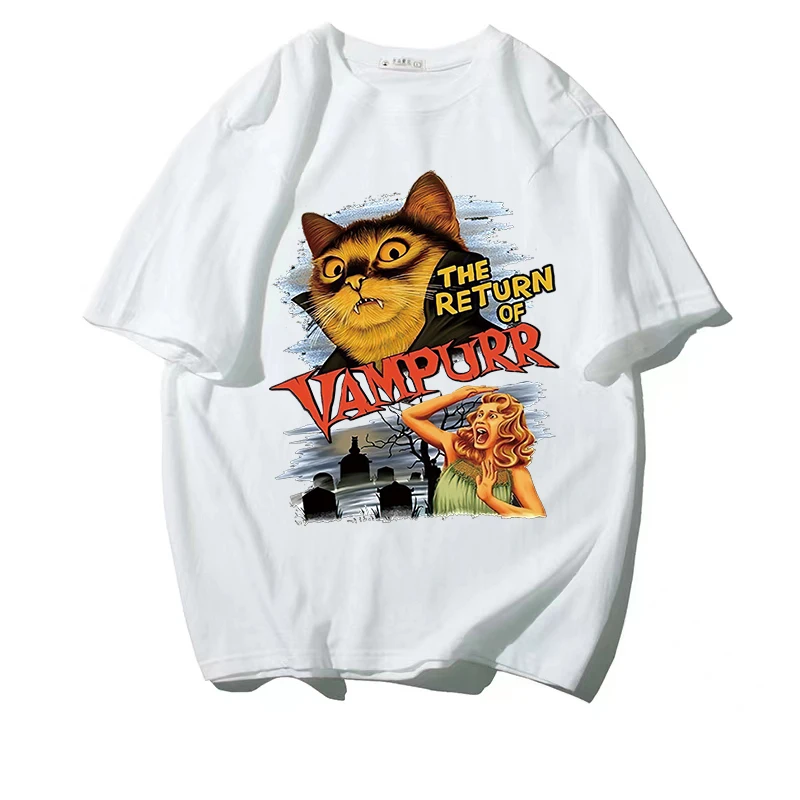 Лятна мъжка памучна тениска с къс ръкав с голям размер, ежедневна мъжка тениска Vampire Cat Star Racing Champion Cat Print T-shirt Безплатна доставка