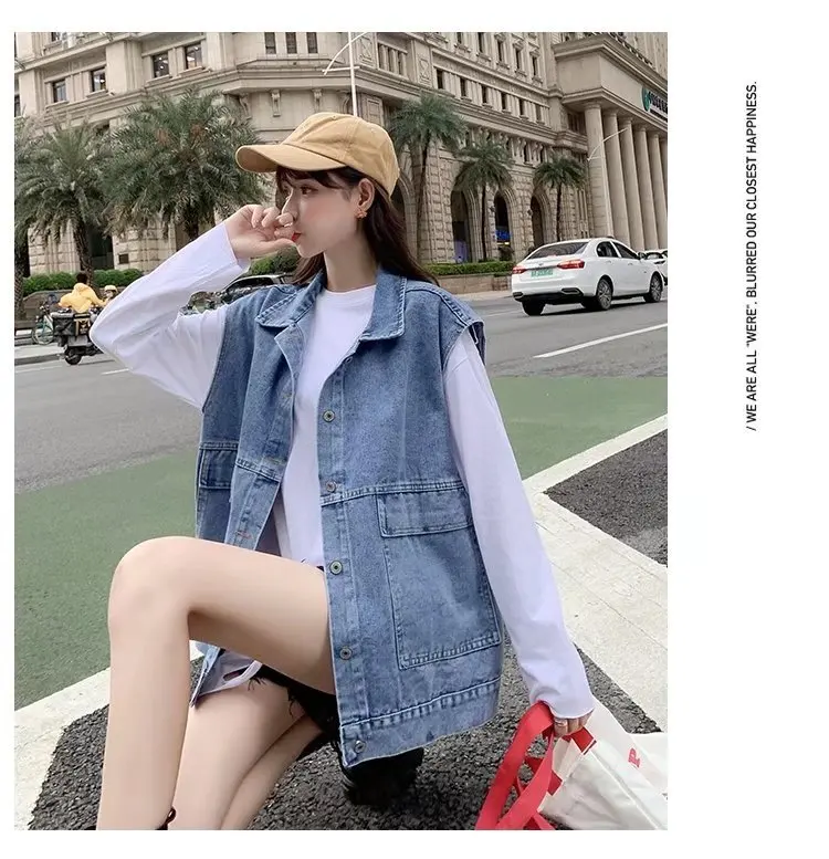 Feynzz Denim Vest Denim Vest Korean Version Spring New Women's Jacket Coat Loose Sleeveless Vest Summer Fashion Vest black puffer coat womens