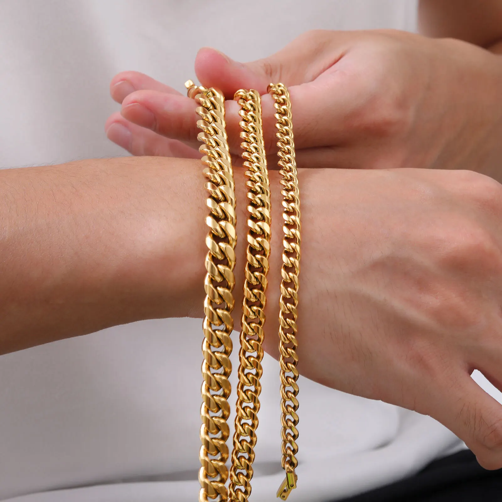 Gold Color Cuban Chain Bracelets for Men,6/8/10/12MM Stainless Steel Chain Link Wristband,Casual Hip Hop Male Jewelry Gift 6