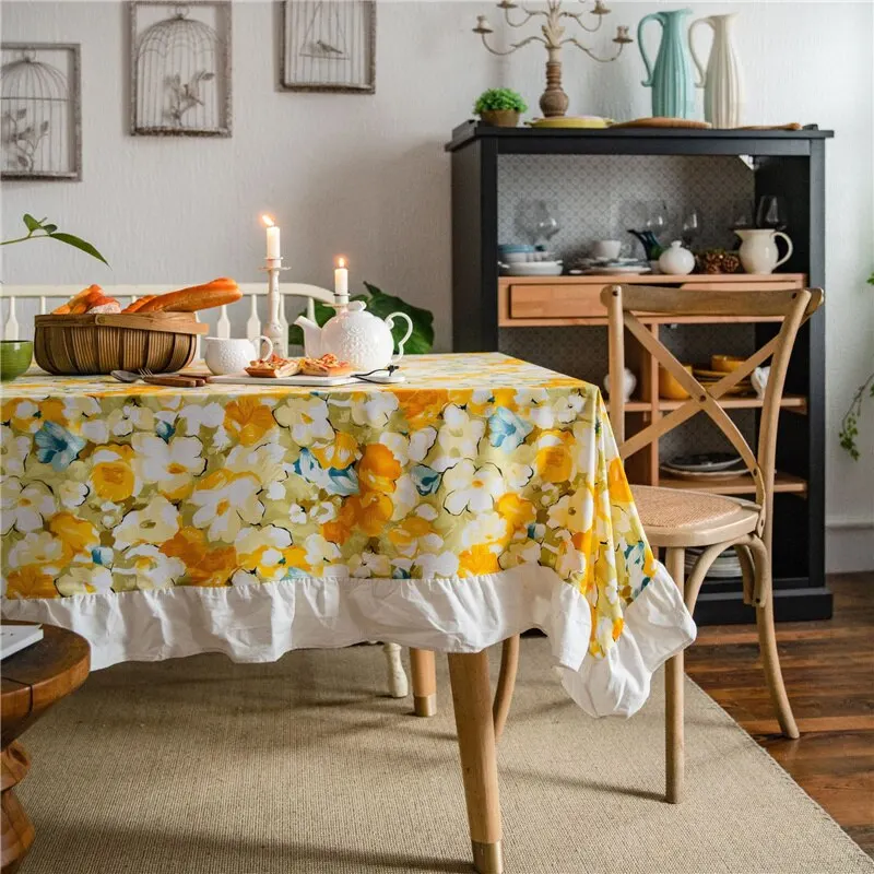 

Table Cloth Cotton Floral Print Tablecloth For Table Nappe De Table Cover With Ruffled Rural Dining Table Household Rectangular