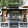 12'x14' Hardtop Gazebo, Aluminum Frame Permanent Pavilion with Curtains and Netting, Designed for Garden, Brown 5