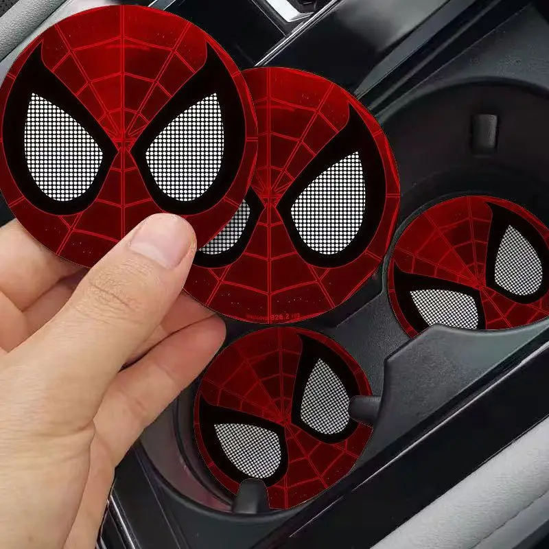 Kawaii Marvel Spider-Man Car Coaster Water Cup Mat Anime Cartoon Car Decoration Non-slip Mat Universal Storage Accessories Gifts