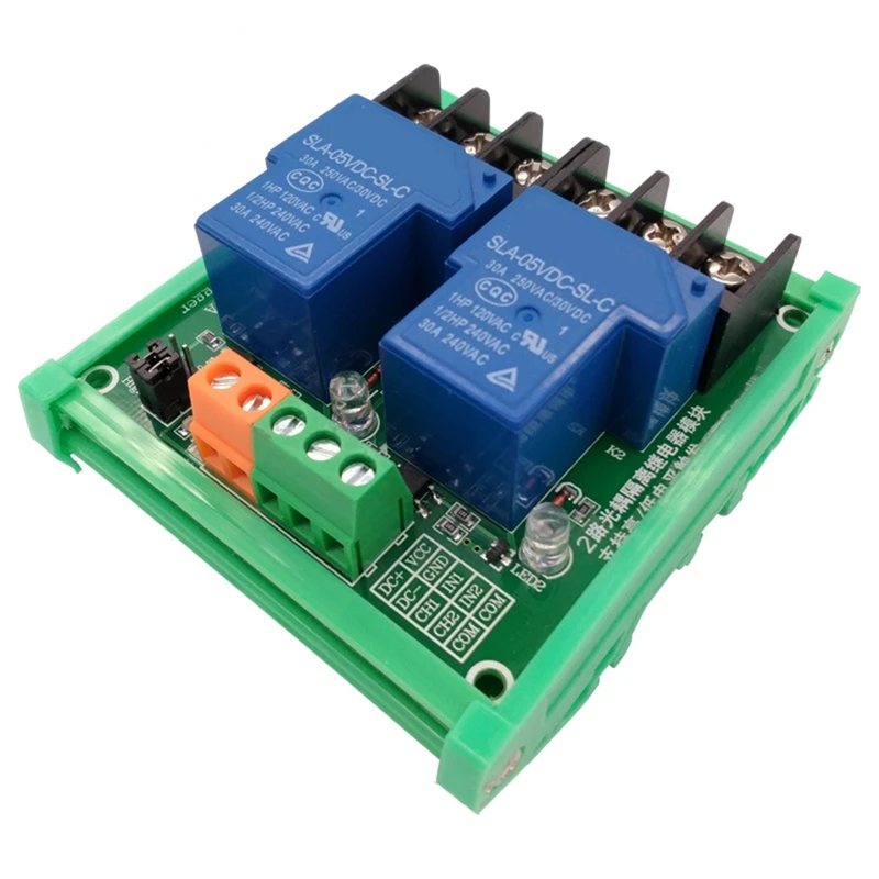 

2 Channel Relay Module 30A With Optocoupler Isolation High Low Trigger For Smart Home PLC With Guide Rail