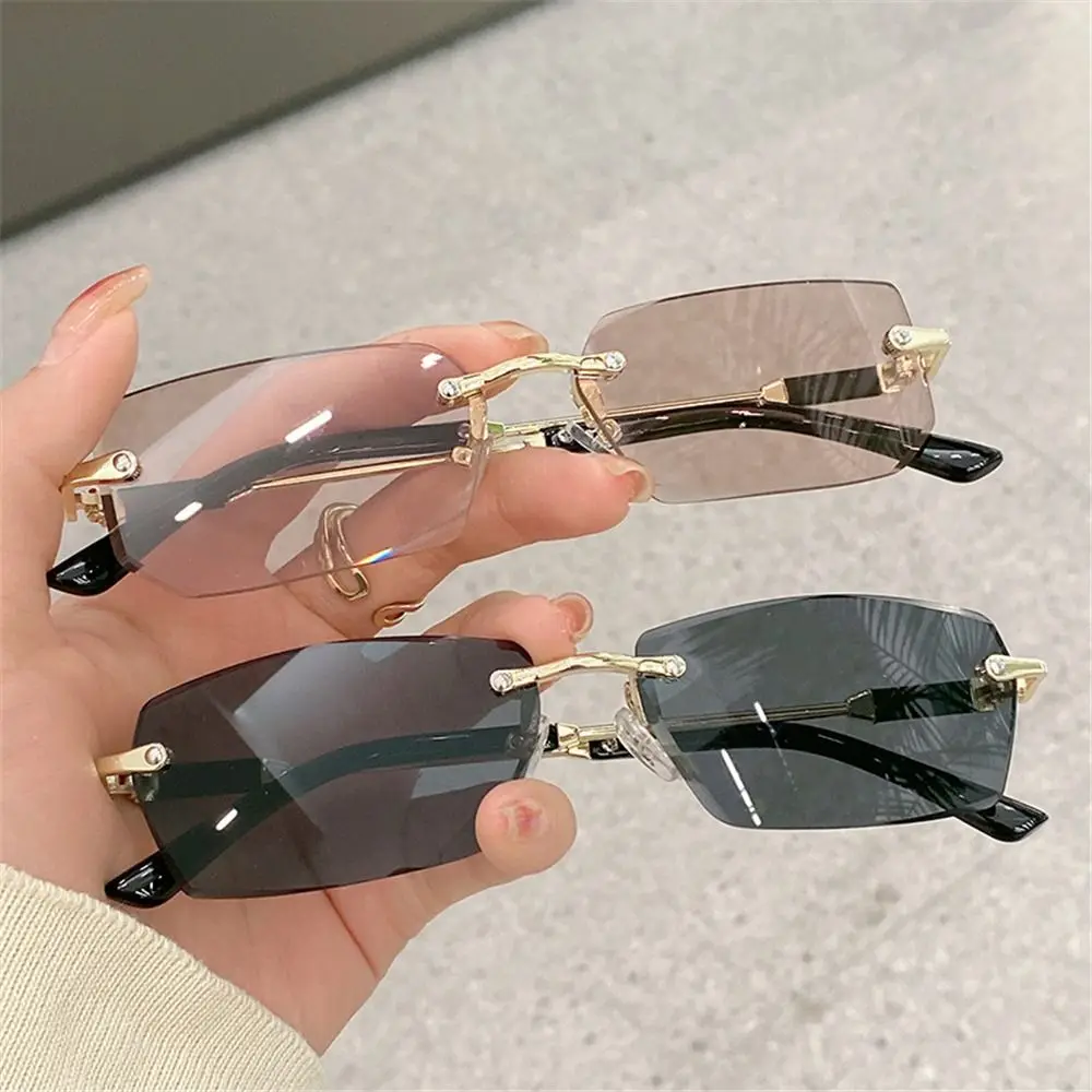 Trendy UV400 Rimless Rectangle Sunglasses Y2K Shades Eyewear for Women & Men