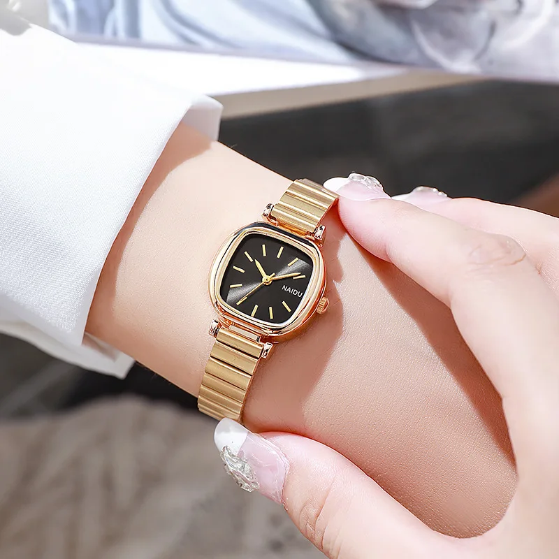 Women's square small plate bamboo strap watch, fashionable and simple quartz watch