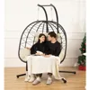 Double Egg Chair wth Stand Hammock Swing Chair Foldable Hanging Loveseat, UV Resistant Removable Cushions, 700LBS Capacity 1
