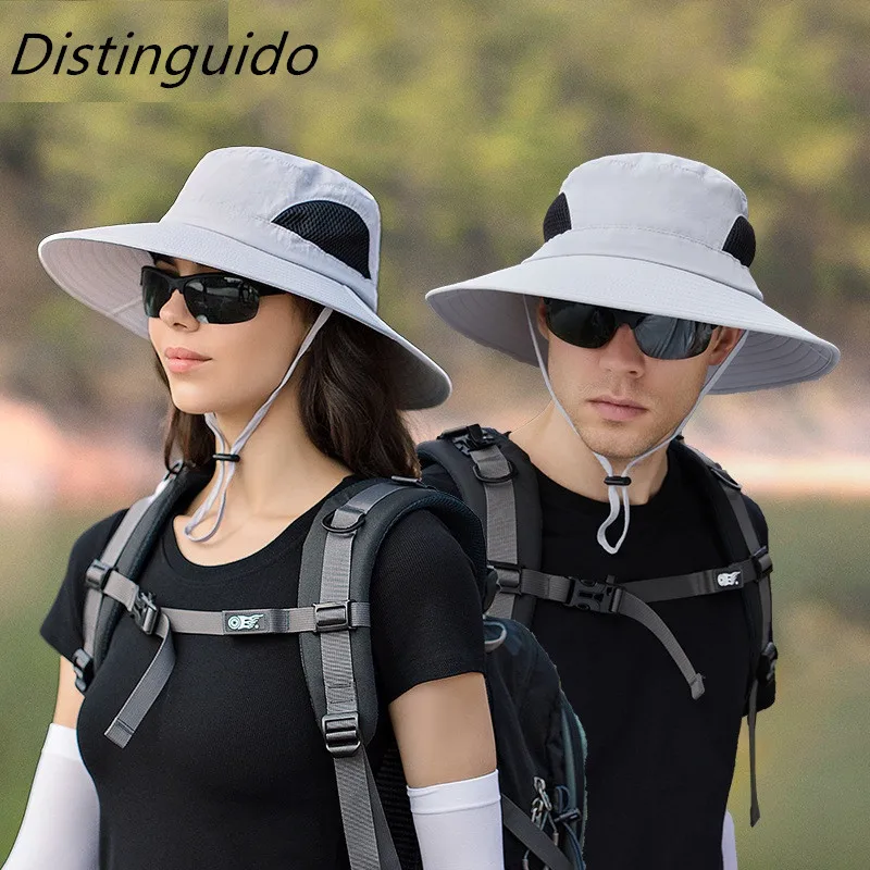 

Summer 10cm Big Brim Bucket Hat UPF50+ Sun Hat Breathable Outdoor Quick-dry Hiking Cap Women Men Waterproof Fishing Panama HT069