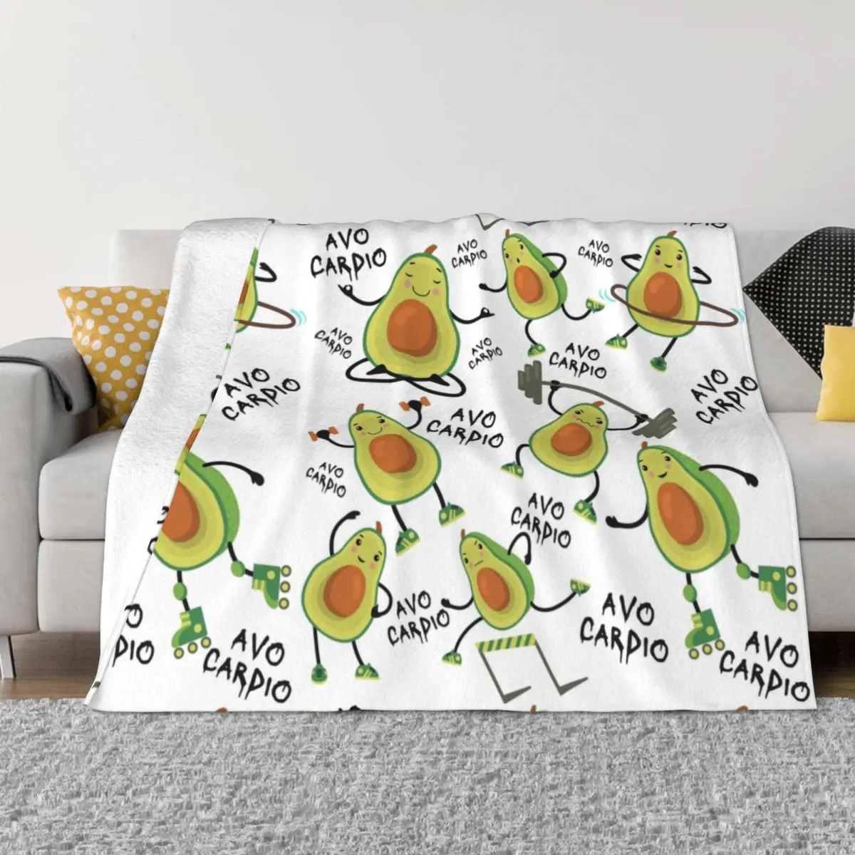 

White Avo Cardio Funny Fitness Avocado Blanket Soft Fleece Spring Autumn Warm Flannel Throw Blankets for Sofa Car Bedding Quilt