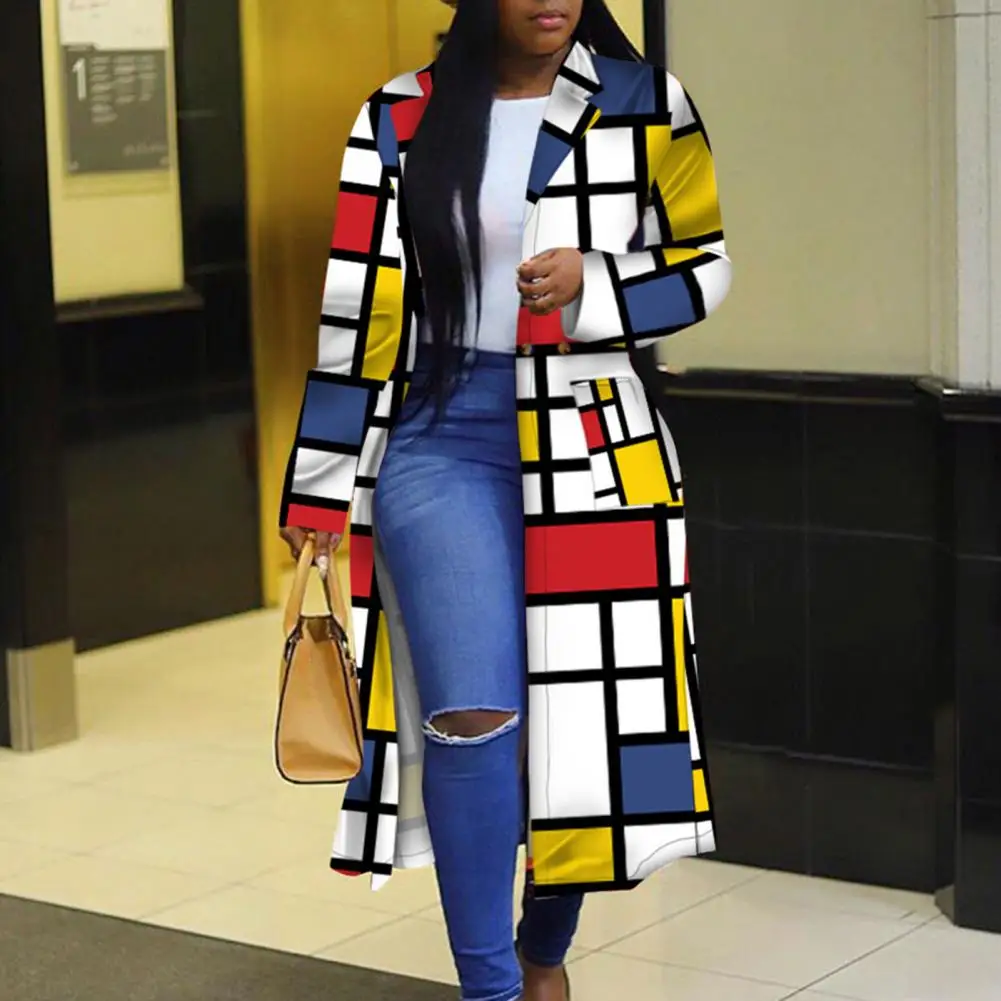 

Stylish Lady Jacket Plaid Coat Color Block Plaid Double-breasted Jacket Autumn Winter Autumn Coat Streetwear
