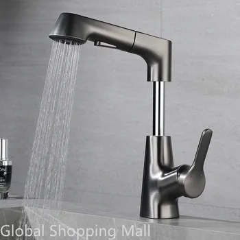 Rubinetto da cucina con sollevamento estraibile 360 °   Rubinetto per lavabo girevole antispruzzo Rubinetto per lavello da cucina in acciaio inossidabile con spruzzatore estraibile 1