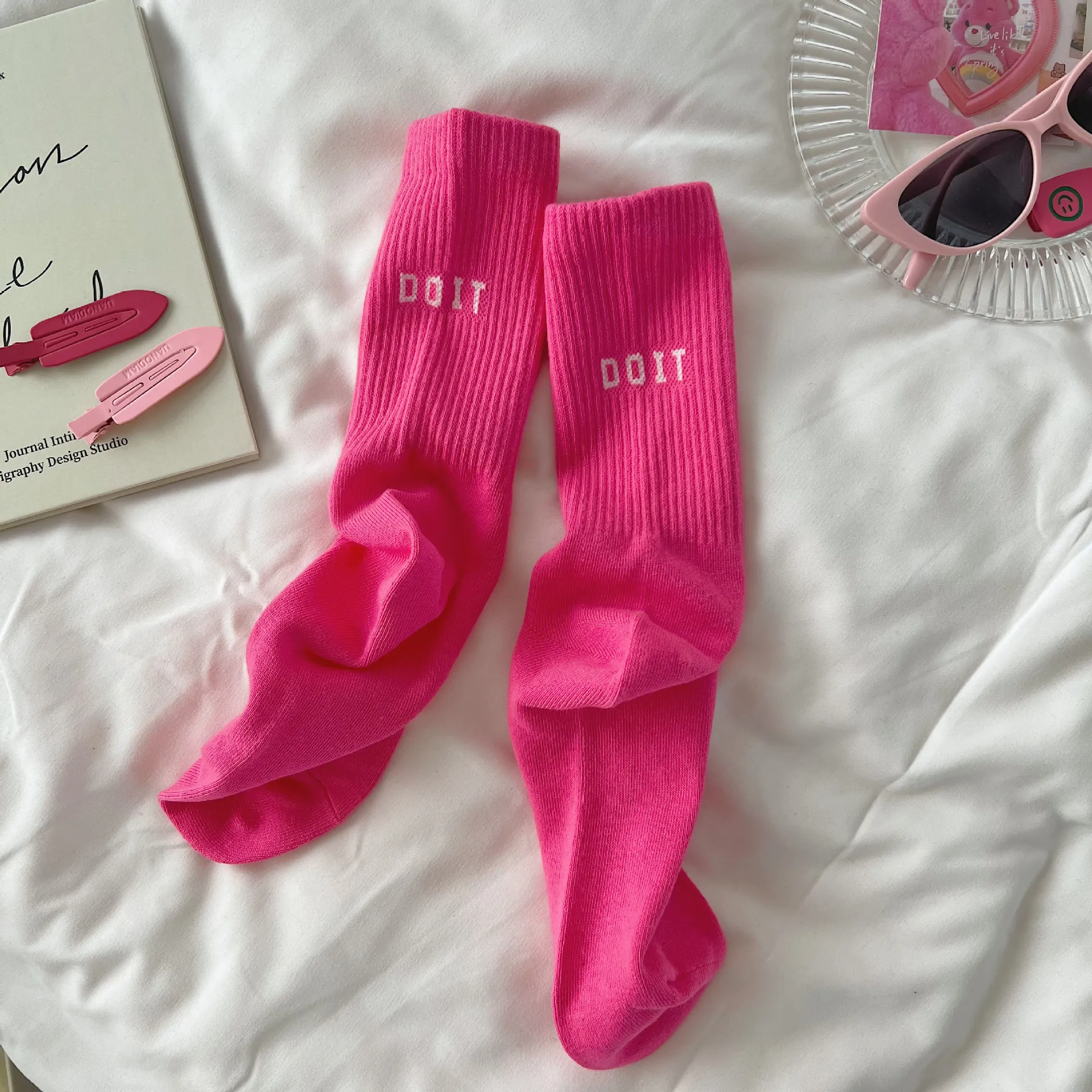 Womens Socks Spring and Autumn Style Mid-tube Cotton High Waist Letter Sports