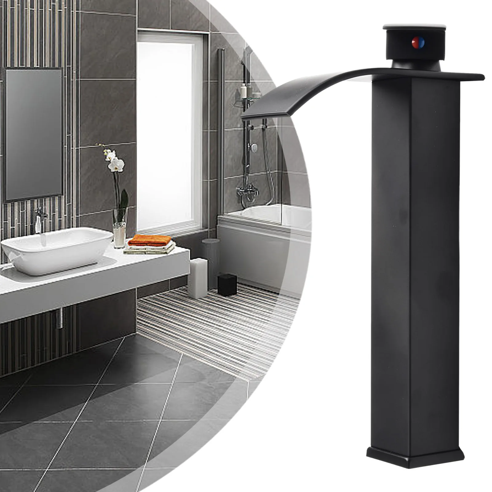 

Durable Wash Basin Faucet Sink Faucet Bathroom Accessories Cold Hot Water Flat Spout Matte Black Single Handle