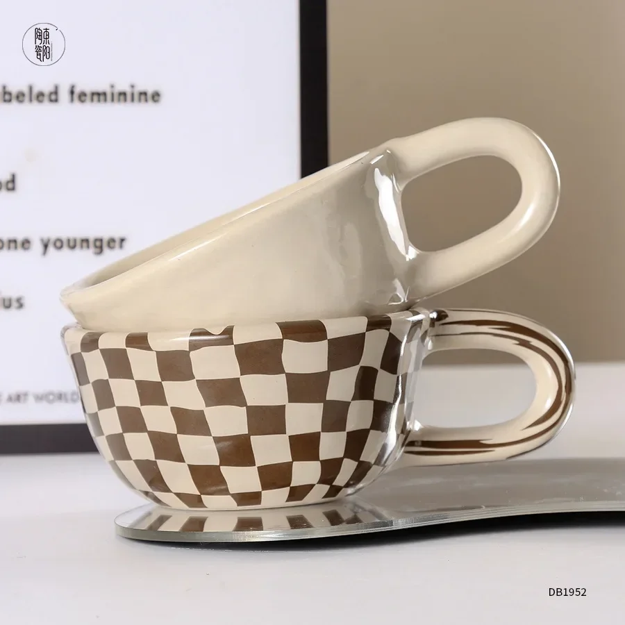 

200 мл 1 шт. Персонализированная Ретро нишевая нестандартная Шахматная керамическая кофейная чашка персонализированные красивые кружки
