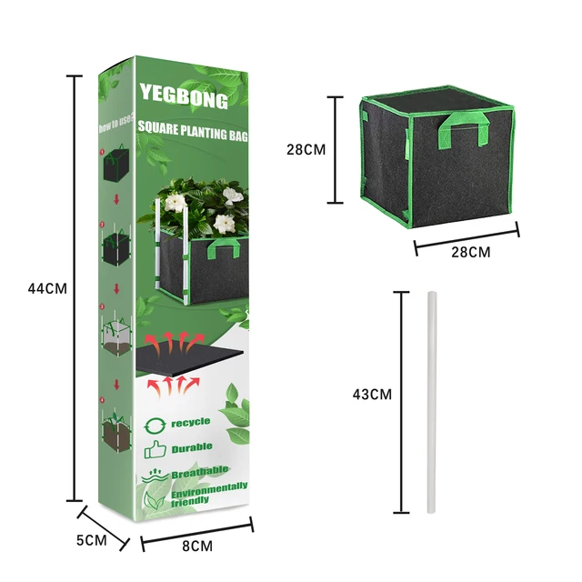 Négyzet Alakú Ültetési Táska Szett Fogantyúval, Nagy Teherbírású, Lélegző Szövet Újrafelhasználható Ültetési, Kiváló Minőségű Kockák Kertekhez - Image 3