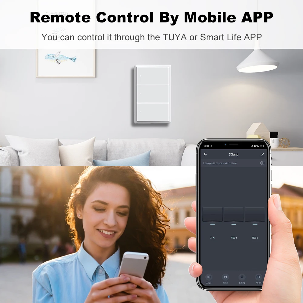 Tuya Zigbee3.0  US Smart Wall Switch Wall Push Button Physical Switch Smart Wireless Voice Remote Control With Google Home Alexa