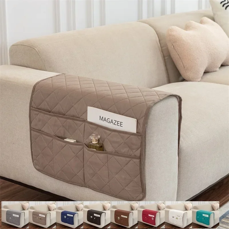 

1PC Sofa Armrest Storage Covers Removable Stretch Furniture Arm Protector Solid Color Washable Portable Storage Bag Living Room