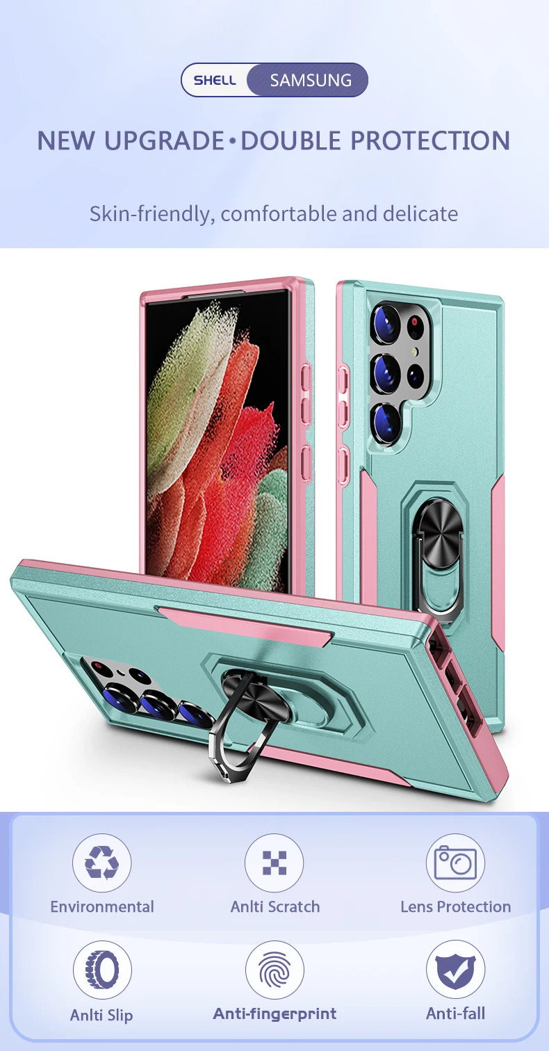 Bananq Metal Ring Stand Case Samsung S24 S23 S22 S21 Ultra S10 Plus S20 FE Cover For Galaxy A14 4G A54 5G A04S A05S A15_voghion.com