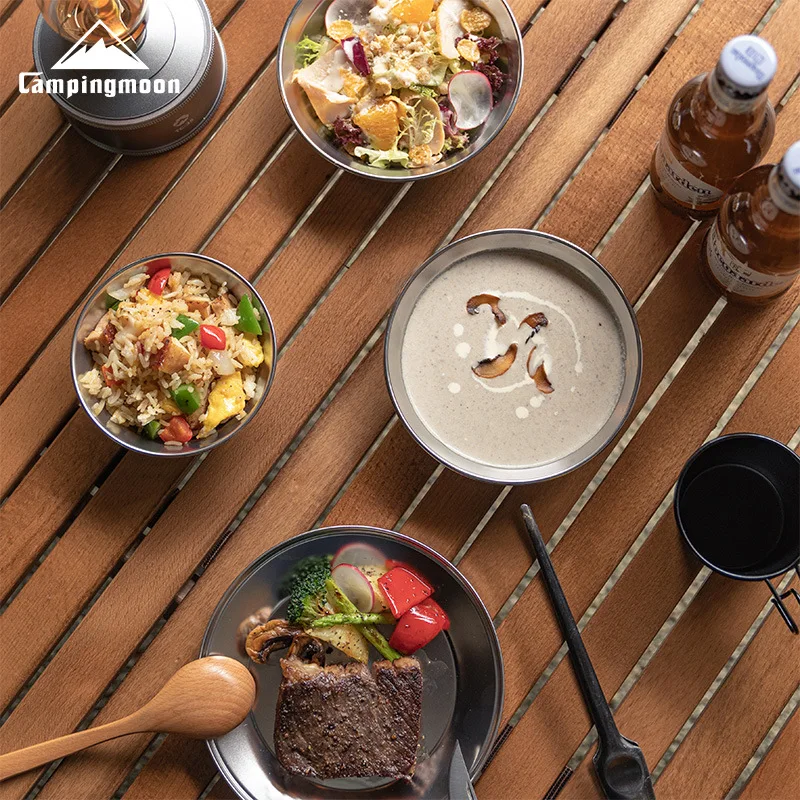Steel Camping Tableware Set (4pcs) Campingmoon S395 Camping Bowl Plate Dinnerware Set 5