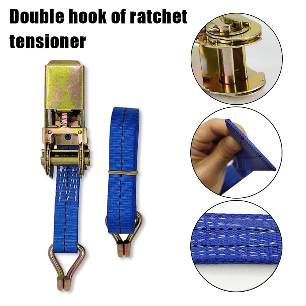 1-2pcs Car Motorcycle Lorry Lashing Cargo Strap Ratchet Belt Weaving 5M Wear Resistant With Metal Buckle Tie Down Polyester Blu