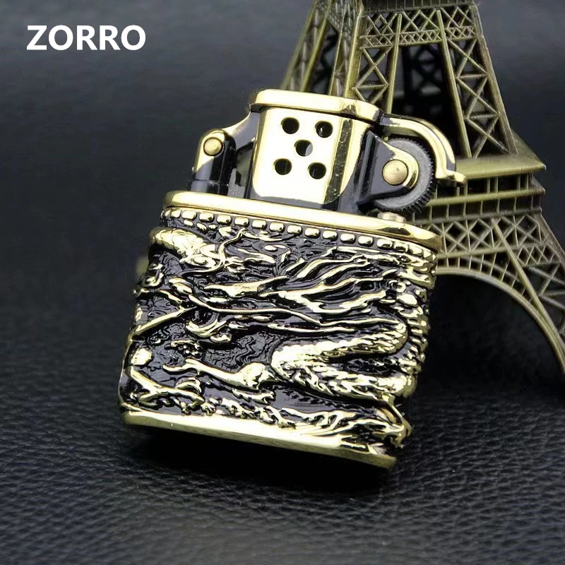 ZORRO Vintage Retro Pure Copper Windproof Kerosene Lighter Armor Machine Igniter Smoking Accessories Gadgets For Men kerosene lighter cigarette lighter