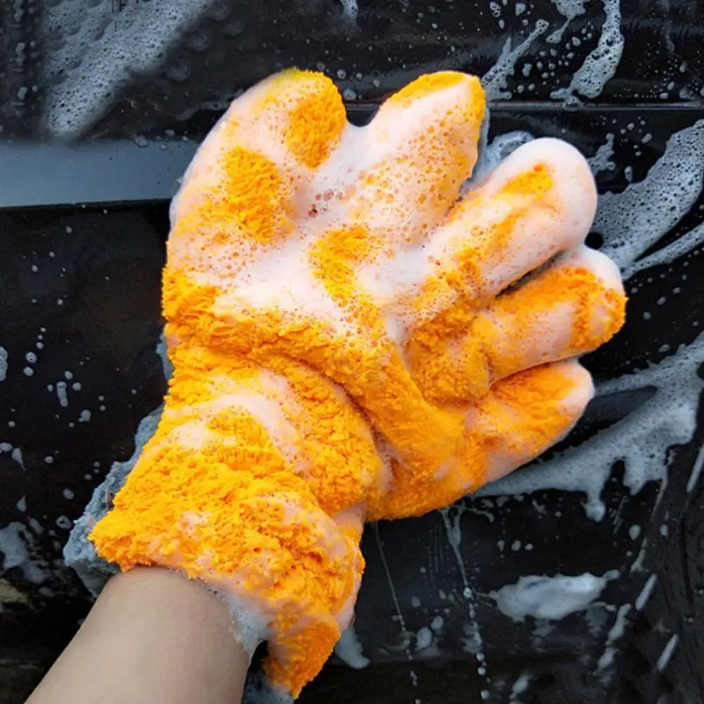 Auto Double-sided Coral Velvet Five Finger Gloves Car Wash Gloves Auto Care Soft Superfine Fiber Washing Microfiber Tools car cleaning gloves microfiber car mitt microfiber cleaning gloves microfiber washing gloves microfiber gloves