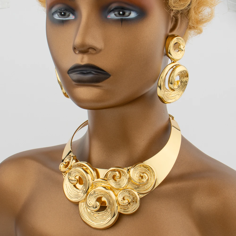 Dubai Big Jewelry Set Design for Women Wedding Bride Necklace Brazili Gold Plated Collor Earrings Bracelet Ring for Party Gift - 6