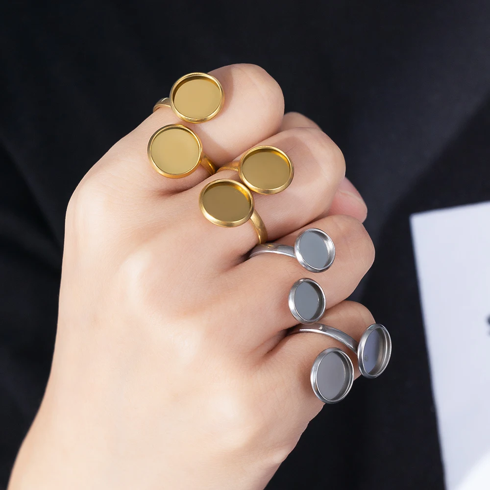 5 stücke Edelstahl vergoldet verstellbar Ring Einstellung leere Basis Lünette Tablett für DIY Finger Schmuck machen Komponenten Ergebnisse – Detail 3