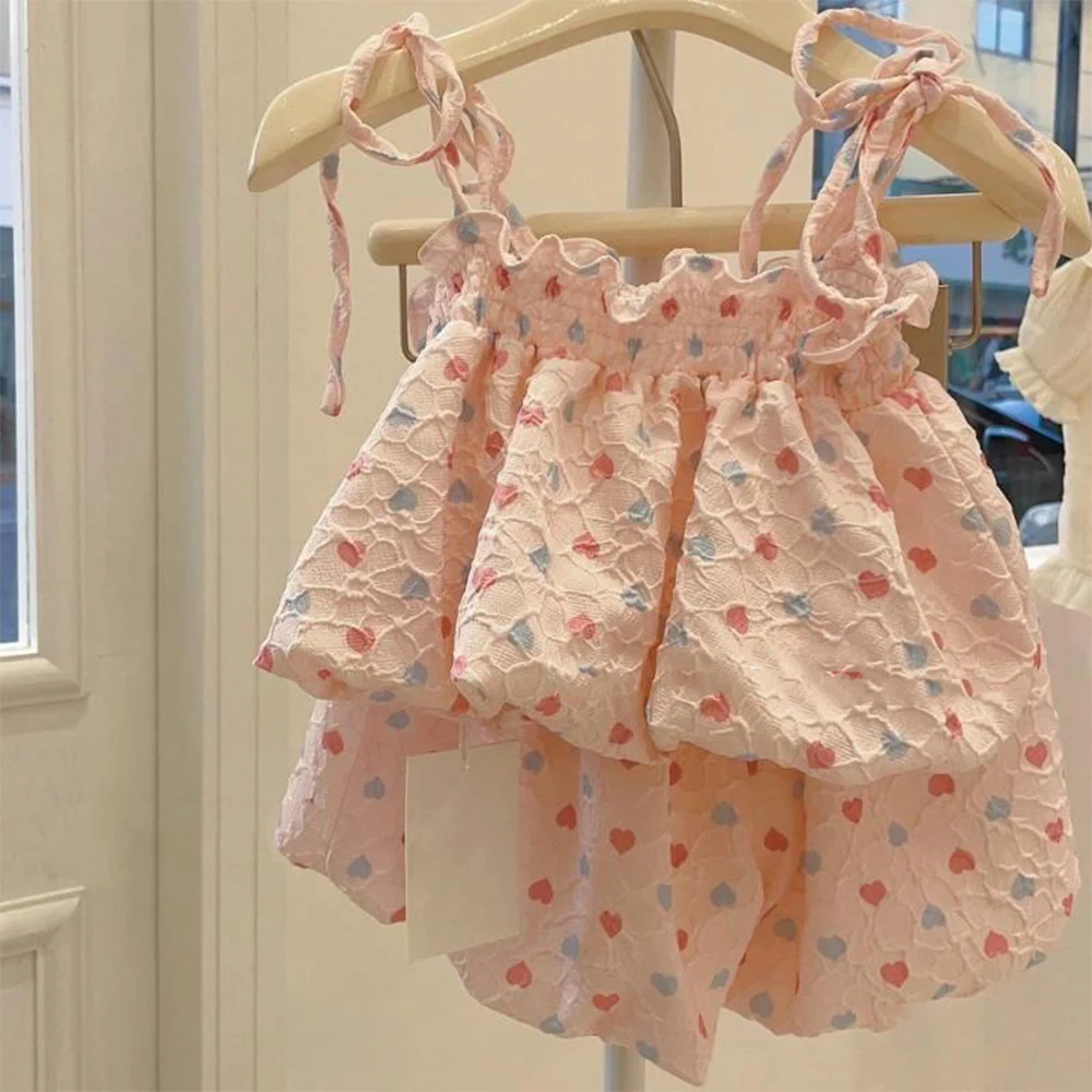 

Korea Children's Clothing Sets Summer Love Print Sling Top + Shorts Print 2pcs Suit Baby Kids Clothes Girls Baby Girl Outfit Set