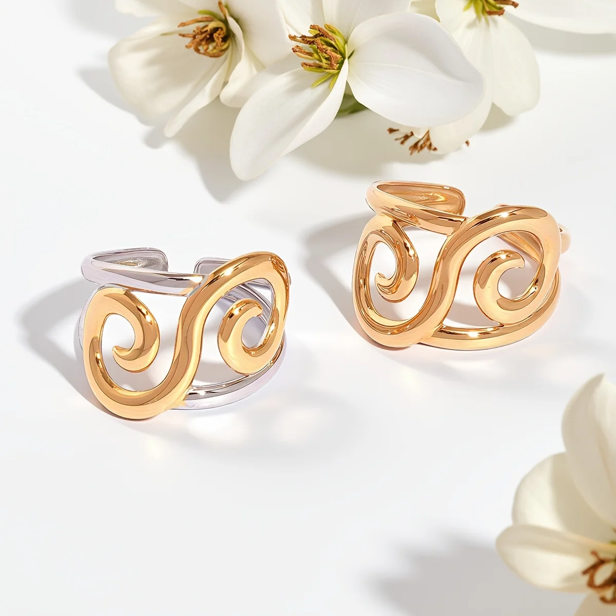 Edelstahl-Spiral-verstellbare offene Ringe für Frauen, 18 Karat vergoldet, wasserdicht, hochwertiger Damenschmuck für den Urlaub usw
