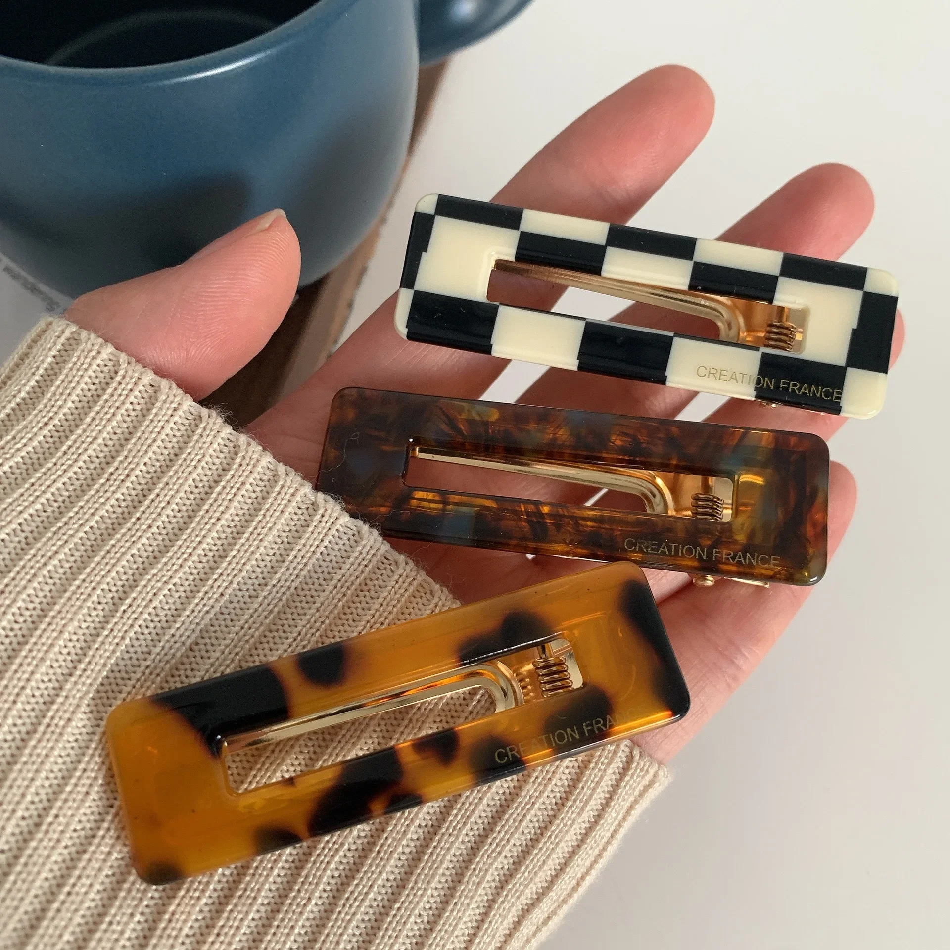 

Hollow Square Acetate Hair Clips Black White Checkerboard Duckbill Clip Girls Fresh Crushed Flower Duckbill Clip Side Bangs Clip