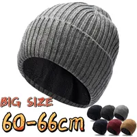 Big Size 60cm 66cm Wool Blended Knitted Hats Men Keep Warm Winter Beanies Piled and Thickened Toand Large Size Cold Skullies Cap 1