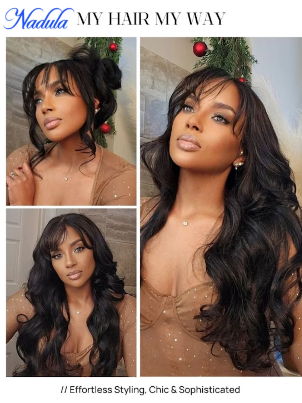 Nadula Hair 7x5 Bye Bye Knots and 13x4 3D Body Wave Lace Frontal Wig with Bangs Pre everything Put on and Go Human Hair Wig