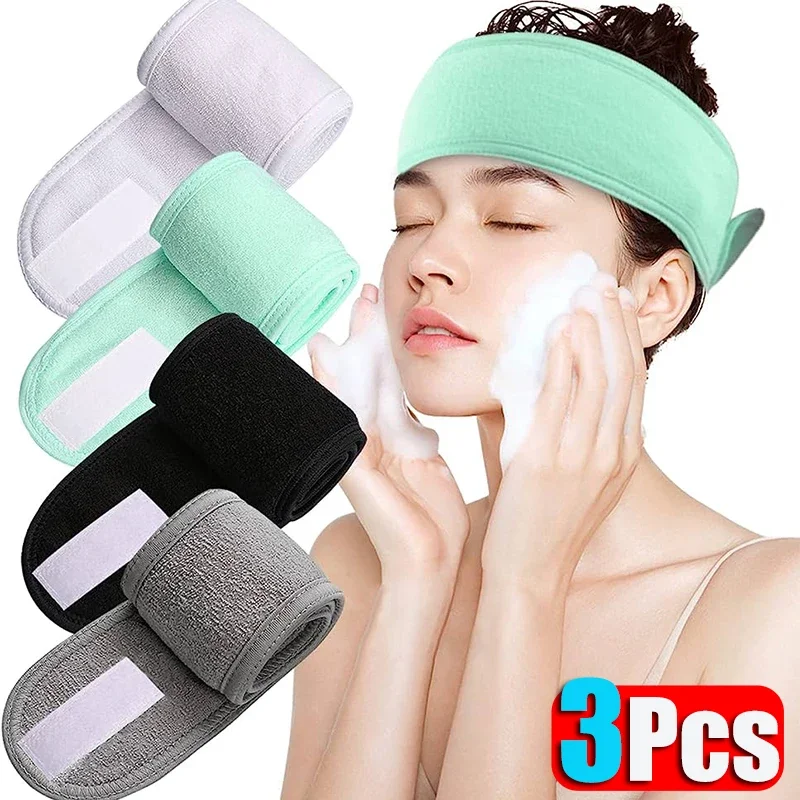 3pcs Women Soft Toweling Headbands Adjustable Sports Hairband Yoga Spa Bath Shower Wash Face Make Up Skincare Wide Head Band