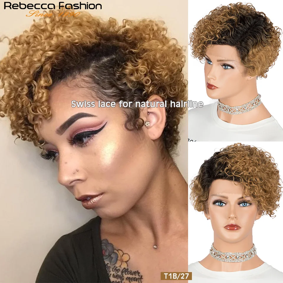 Curly Short Bob Lace Wigs Blonde Pixie Brazilia Human Hair Lace Front Bob Wig For Women Density 150% Water Wave Remy Short Hair