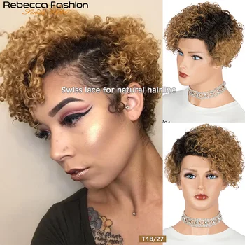Curly Short Bob Lace Wigs Blonde Pixie Brazilia Human Hair Lace Part Bob Wig For Women Density 150% Water Wave Remy Short Hair 2