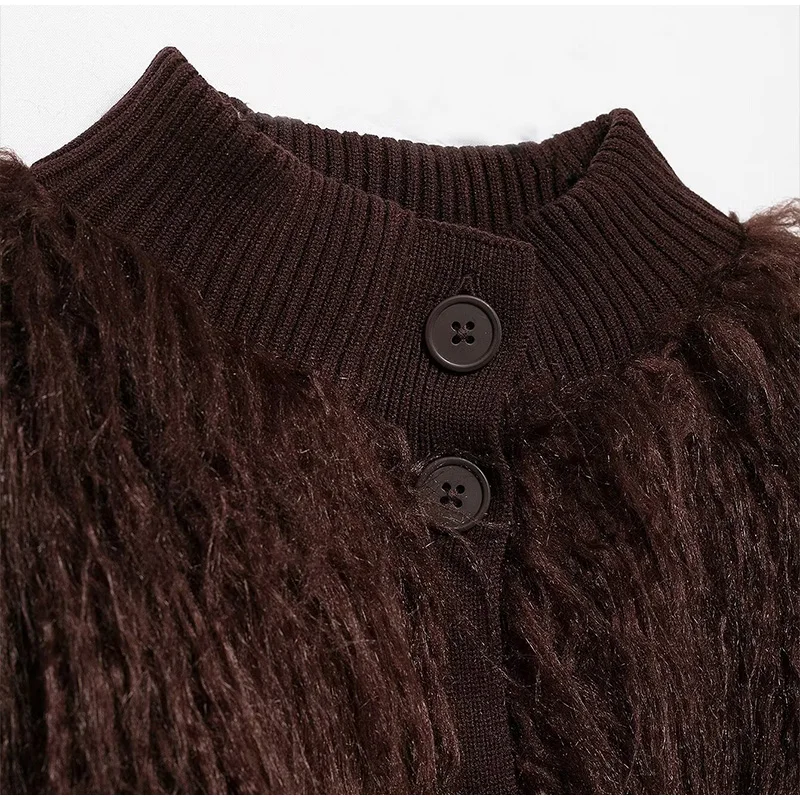 Fashion Burgundy Fur Coats Women Warm Thick O-neck Long Sleeve Loose Jackets Female 2025 Autumn Winter Party Outwear